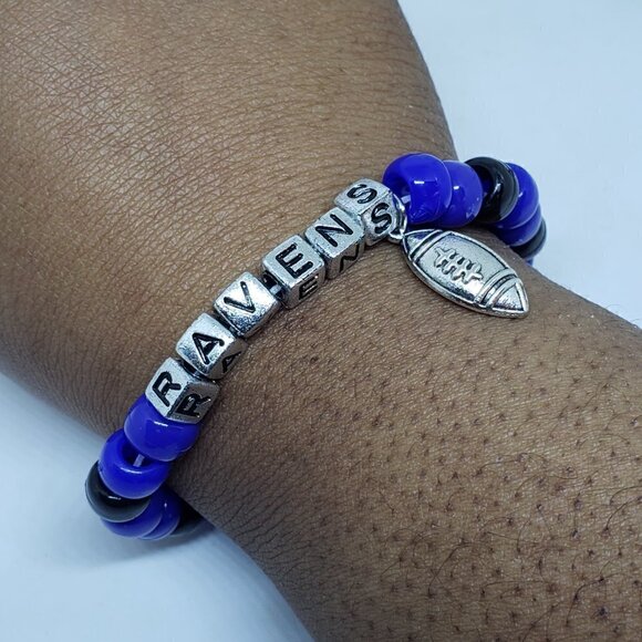 Baltimore Ravens Beaded Sports Bracelet Silver Letters - Picture 2 of 2